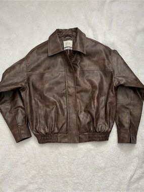 Stoosh Men's Brown Leather Bomber Jacket